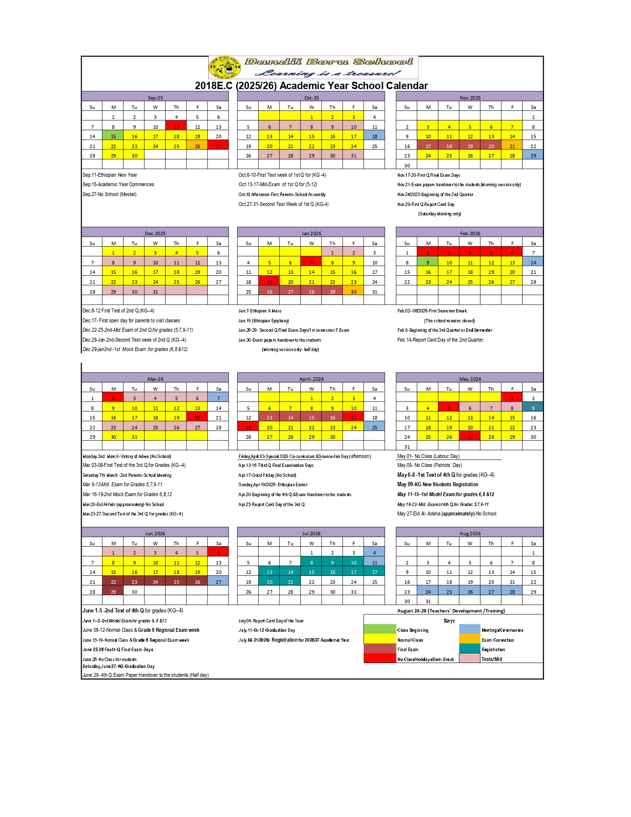 2025-26 A.Y. Calender